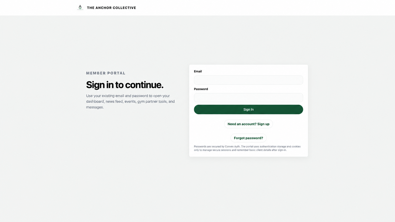 The Anchor Collective member portal login