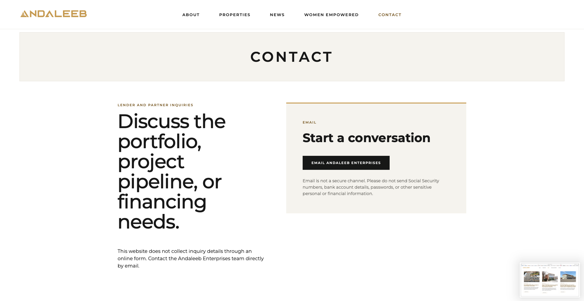 Andaleeb Enterprises contact page