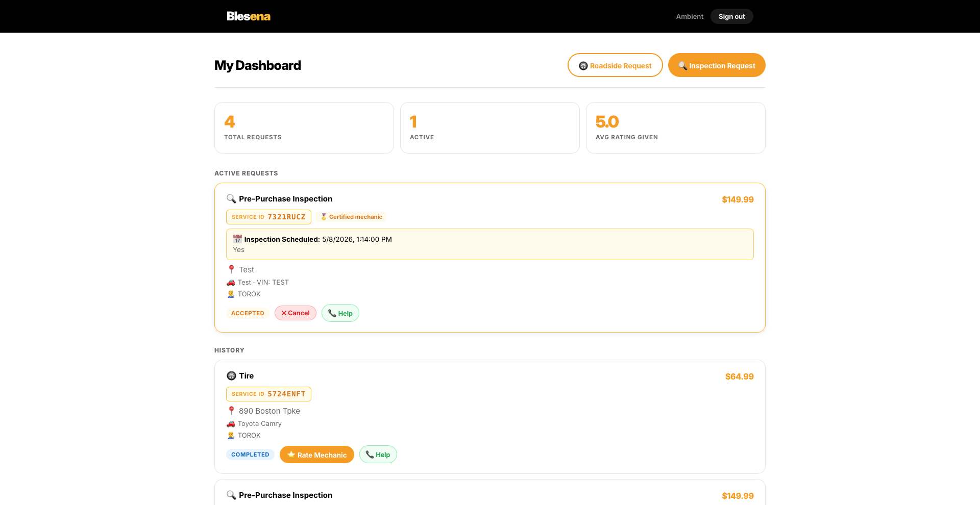 Blesena Client Page