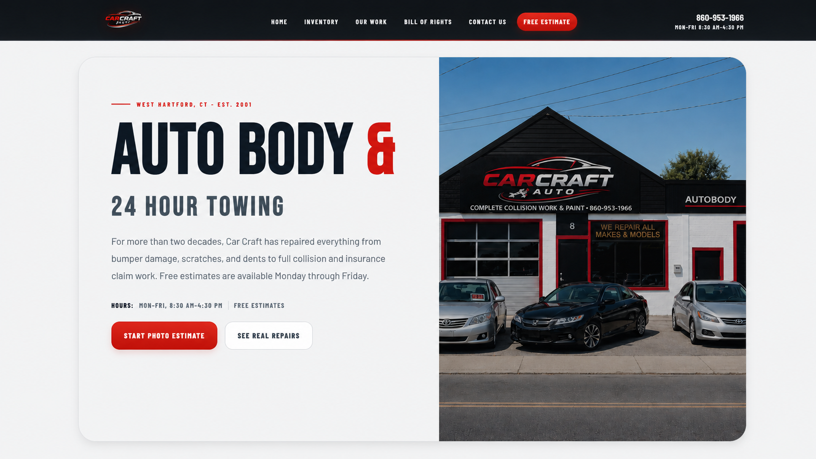 Car Craft Auto Body and Towing homepage