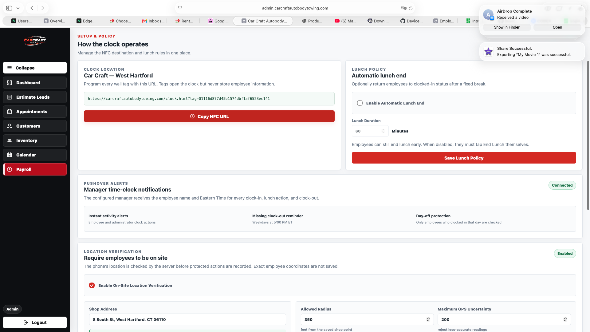 Manager clock configuration and policy screen