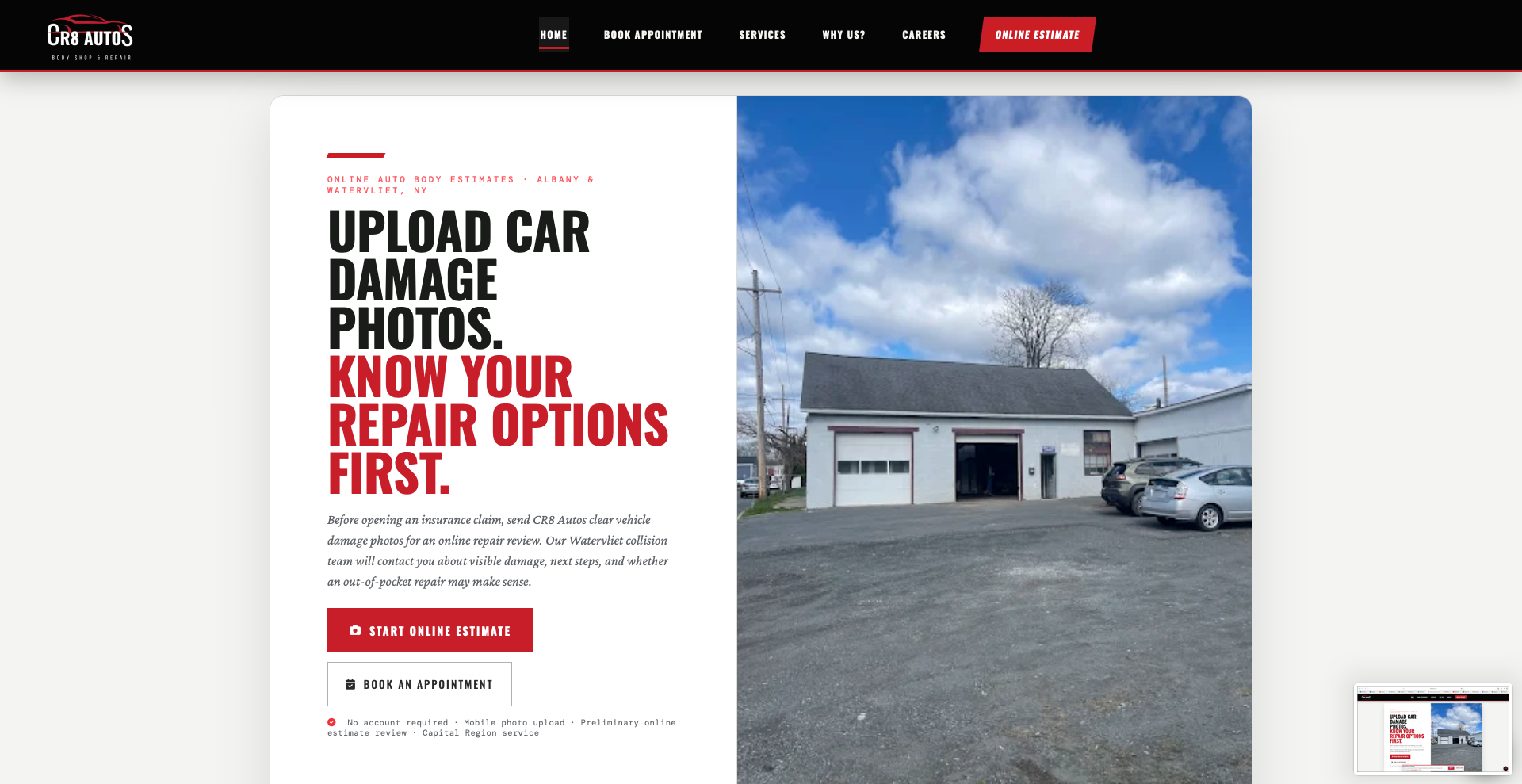 CR8 Autos online auto body estimate homepage