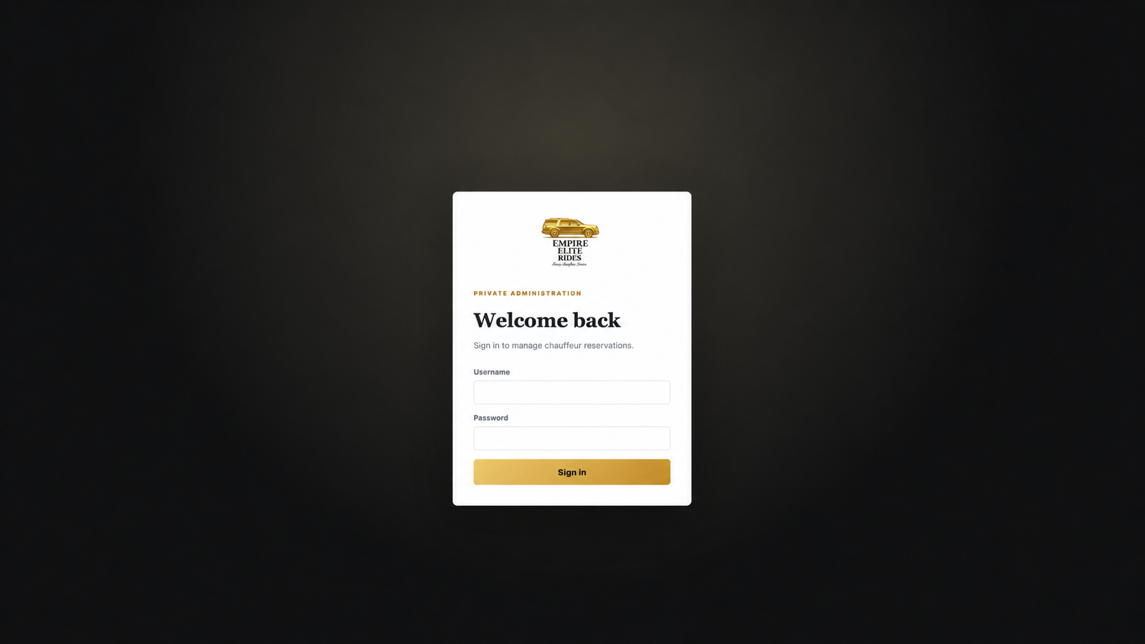 Empire Elite Rides private admin login