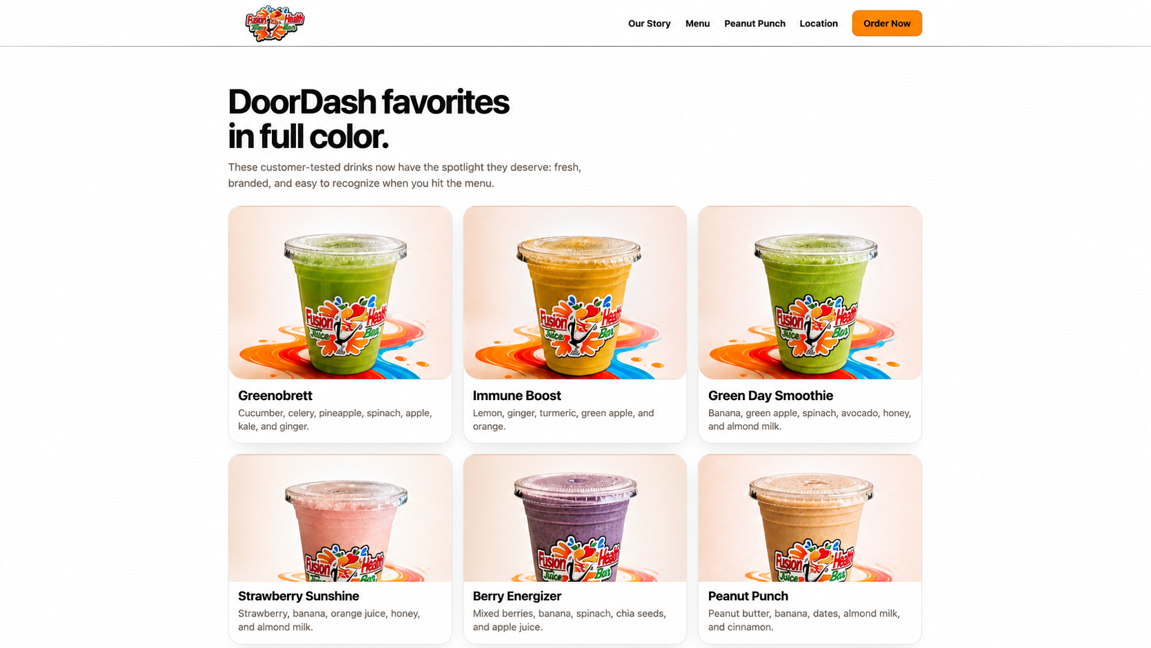Fusion Health Juice Bar DoorDash favorites