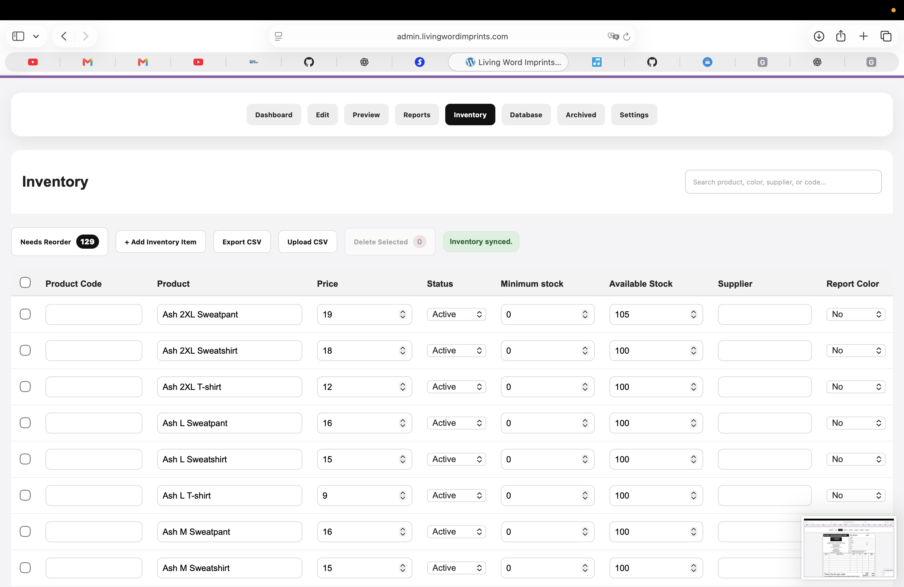 Living Word Imprints inventory tracking