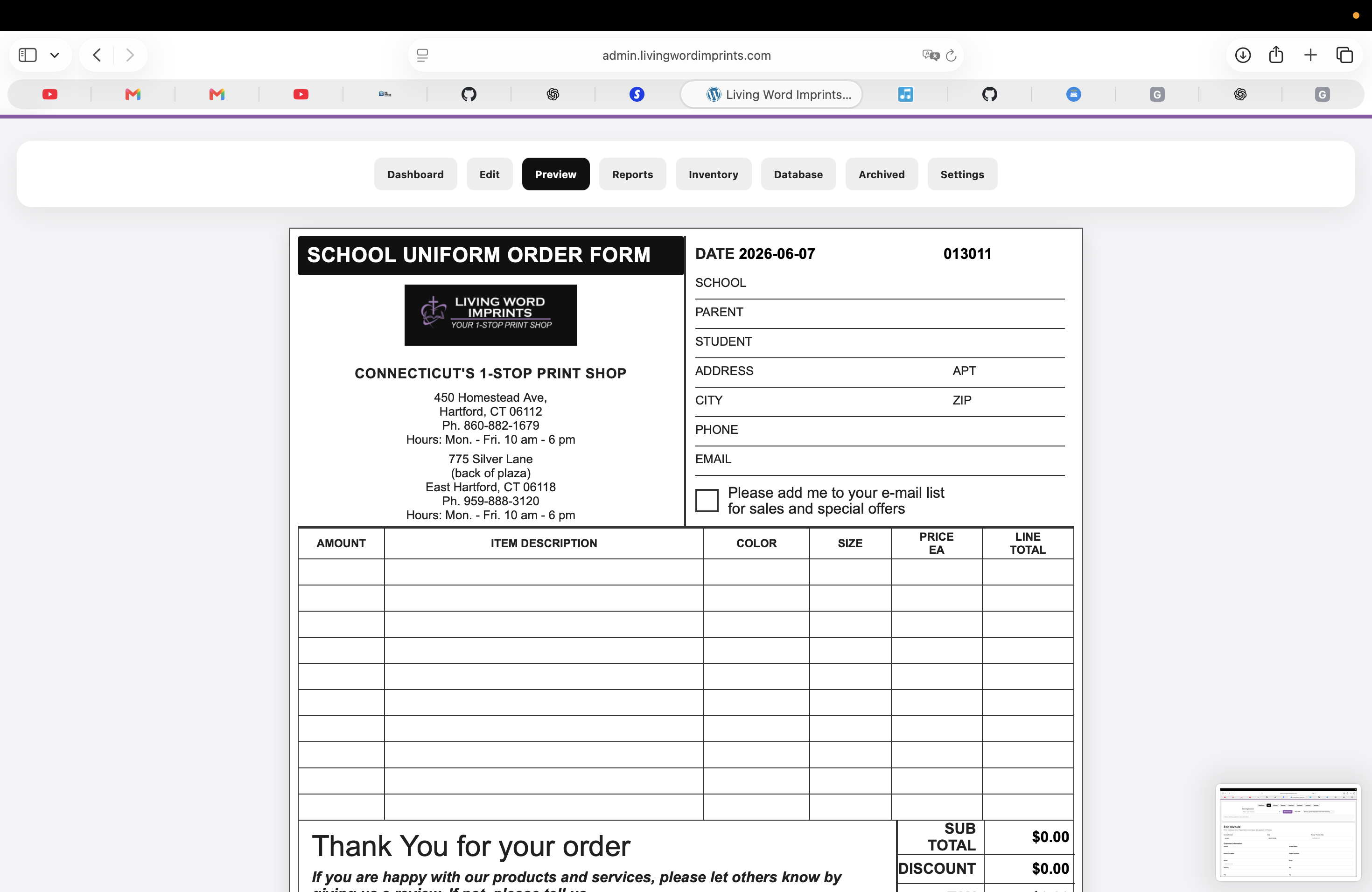 Living Word Imprints invoice preview
