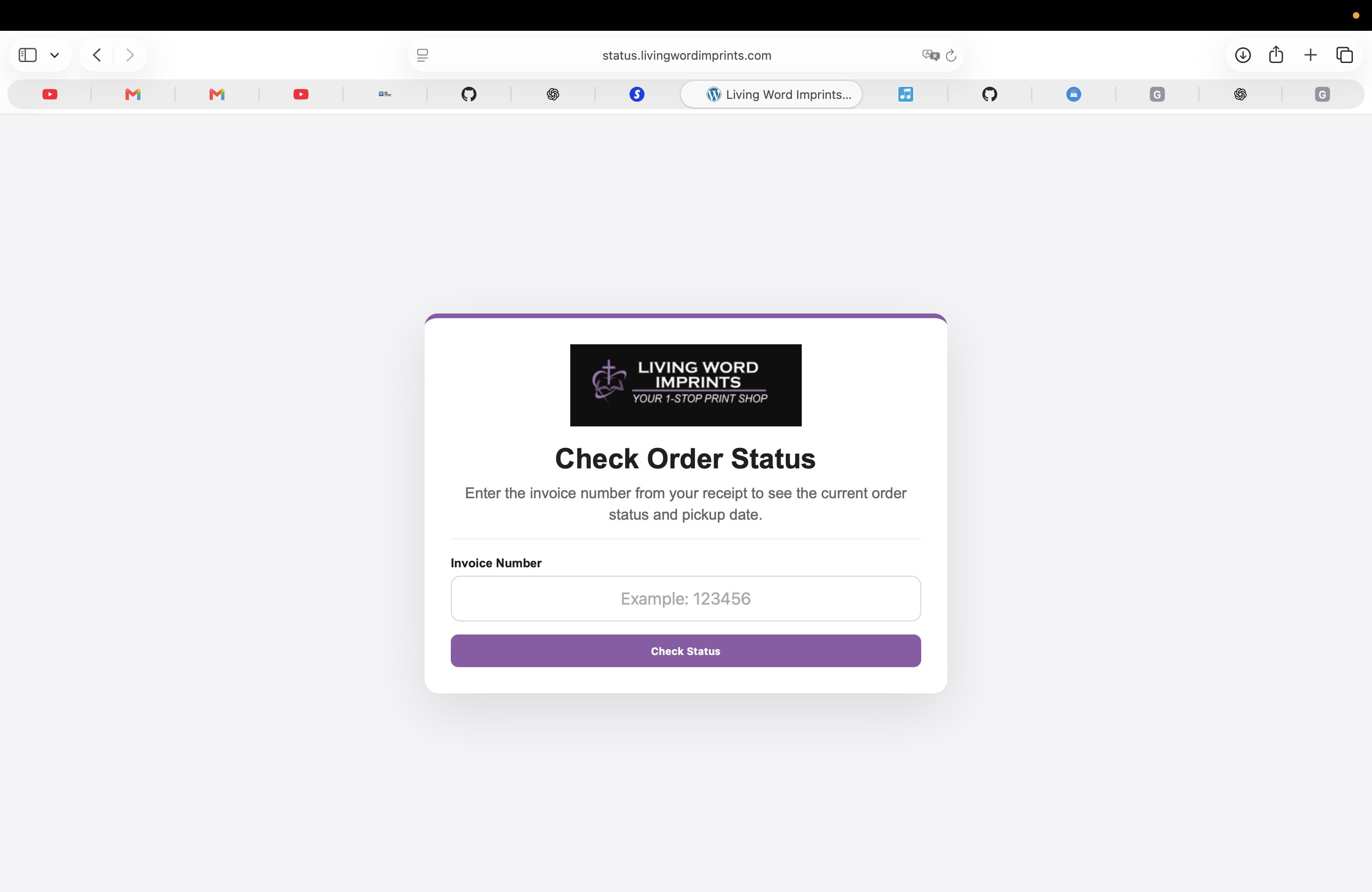 Living Word Imprints customer order status page