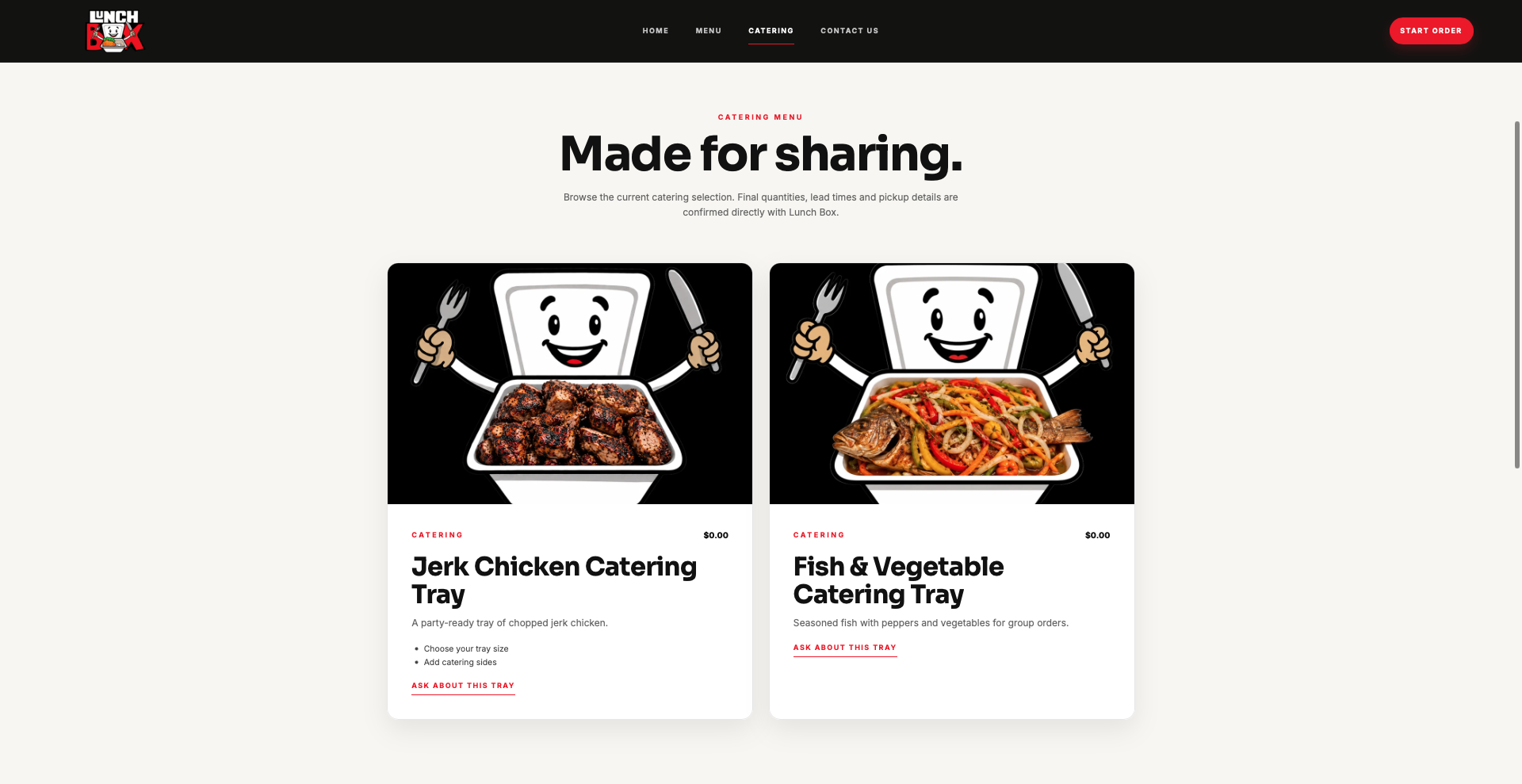 Lunch Box catering menu