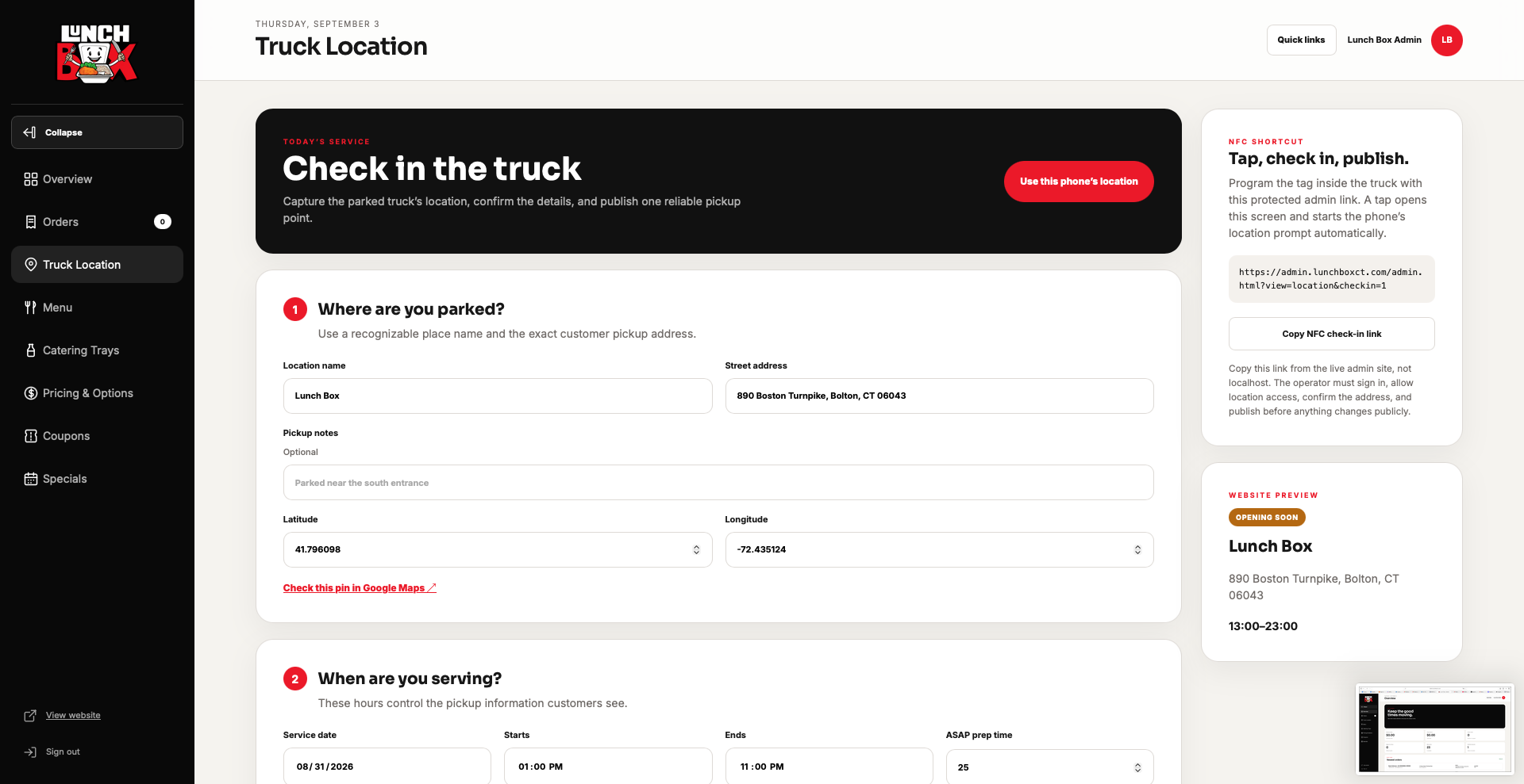 Lunch Box live truck location management
