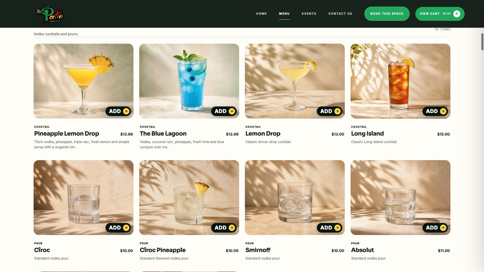 The Patio online cocktail menu