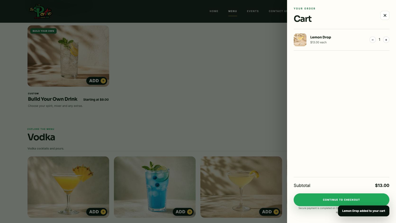 The Patio drink ordering cart