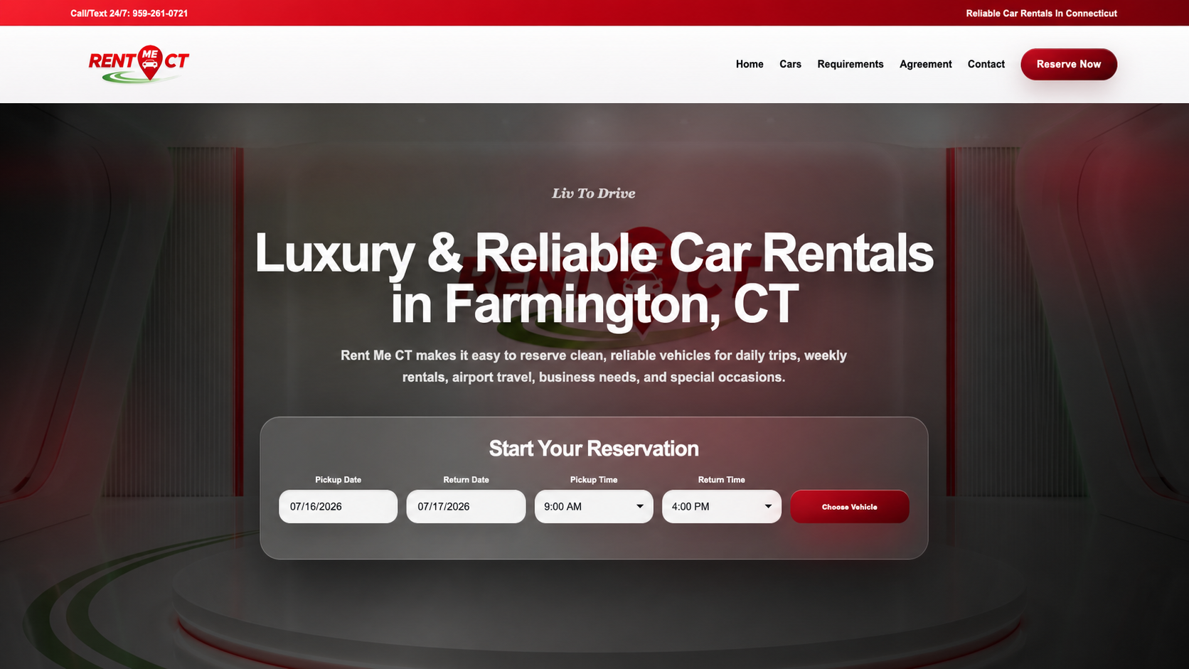 Rent Me CT reservation homepage