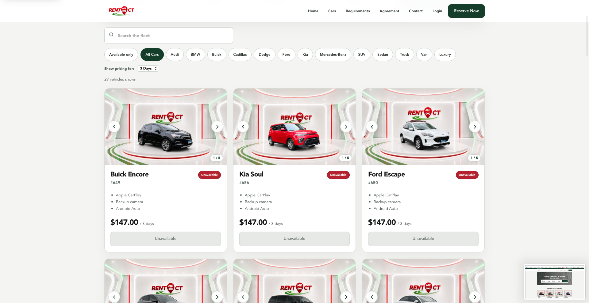 Rent Me CT searchable live vehicle fleet