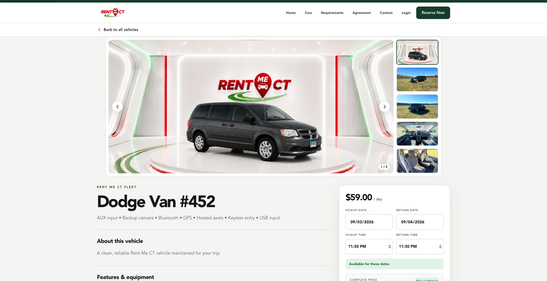 Rent Me CT vehicle details and availability page